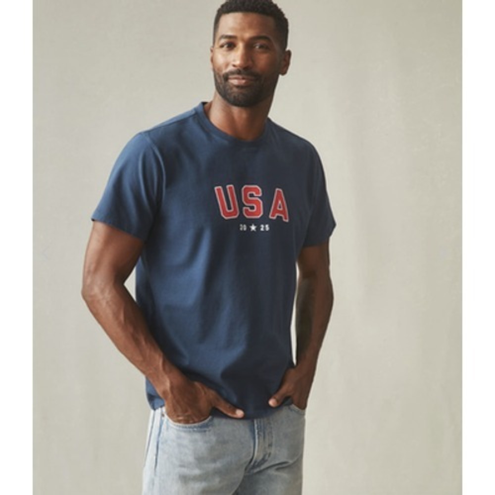 NEW American Giant Shirt Mens Large Blue USA 2025 Graphic Short Sleeve Made USA